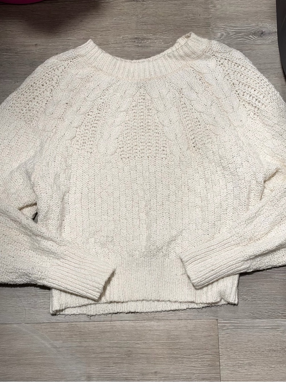 American Eagle Outfitters Cream Cable Crewneck Sweater